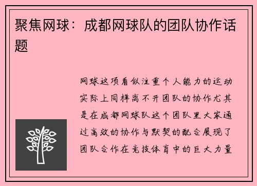 聚焦网球：成都网球队的团队协作话题