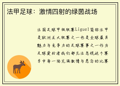 法甲足球：激情四射的绿茵战场