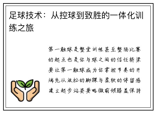 足球技术：从控球到致胜的一体化训练之旅